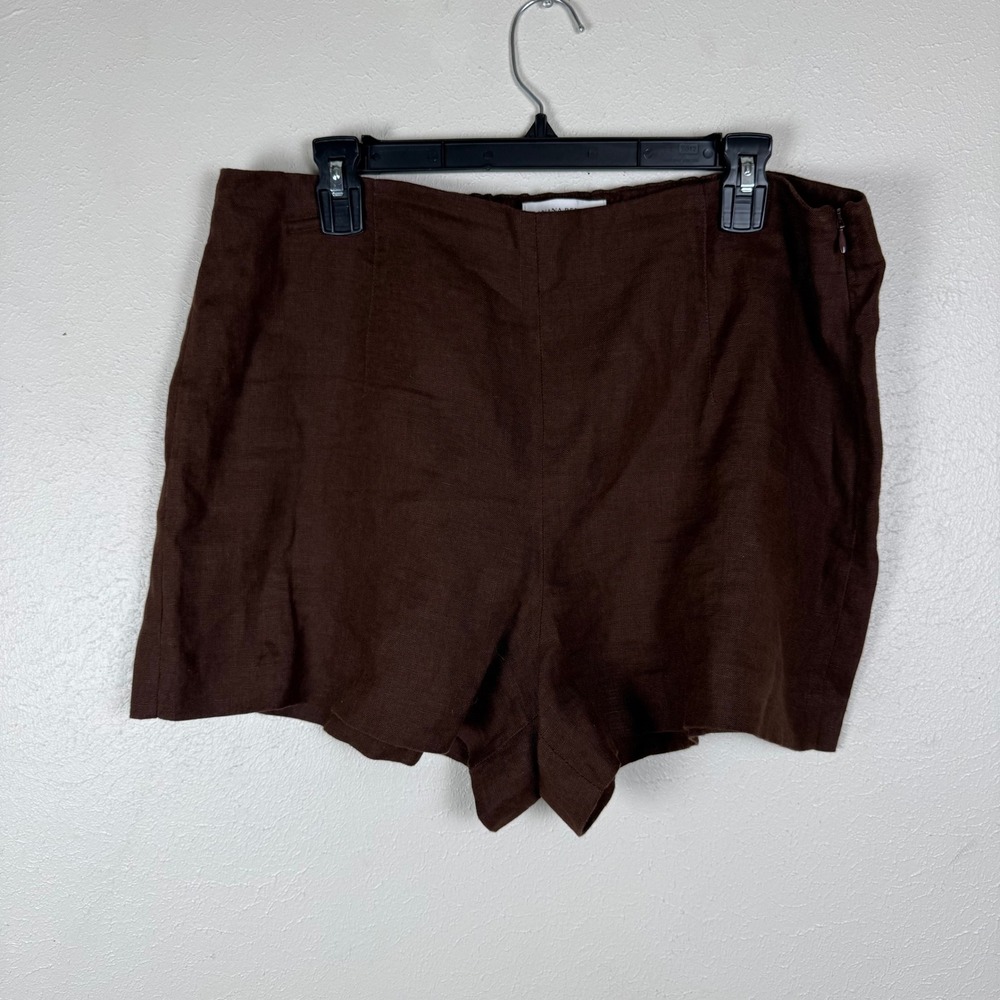 Banana Republic‎ Womens Brown 100% Linen High Rise Side Zip Shorts Size 14